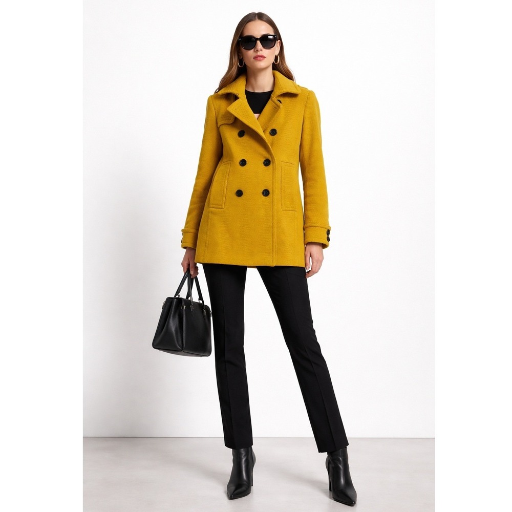 Club Monaco XS Yellow Wool Blend Pea‎ Coat Double Breasted Trench Coat Jacket